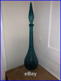 Vintage Blue Hobnail Genie Bottle 1960s Italian Empoli Blue Decanter 56cm MCM