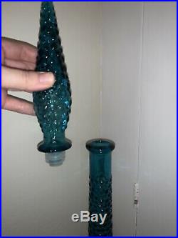 Vintage Blue Hobnail Genie Bottle 1960s Italian Empoli Blue Decanter 56cm MCM