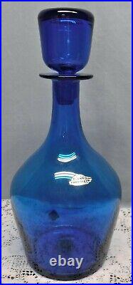 Vintage Blue Signed 7126 Blenko 14 Decanter Mid Century Hand Blown Hand-crafted