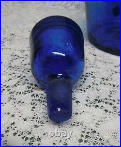 Vintage Blue Signed 7126 Blenko 14 Decanter Mid Century Hand Blown Hand-crafted