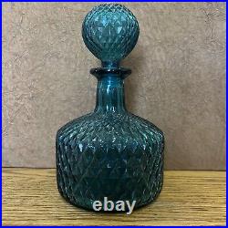 Vintage Blue glass decanter with 4 small glasses circa 1950's