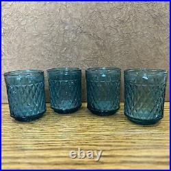 Vintage Blue glass decanter with 4 small glasses circa 1950's