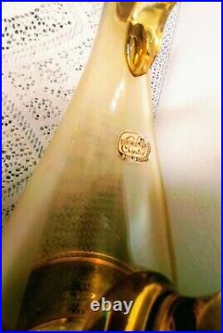 Vintage Bohemia Amber Glass Decanter Stopper 6 Stem Glasses Gold Design