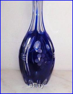 Vintage Bohemia Blue Crystal Cut To Clear Decanter With Stopper 15 3/4