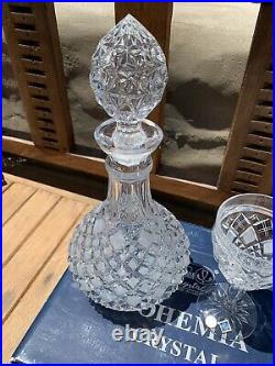 Vintage Bohemia Crystal Czech Republic Liquor Decanter & 6 Glass Set