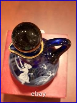 Vintage Bohemia Glass Cobalt Mary Gregory Cruet Oil Bottle Decanter Stopper 6.5