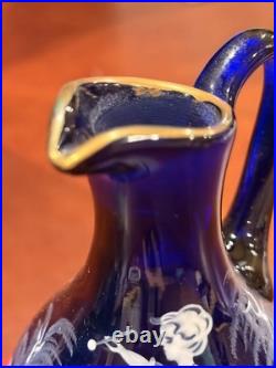Vintage Bohemia Glass Cobalt Mary Gregory Cruet Oil Bottle Decanter Stopper 6.5