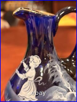 Vintage Bohemia Glass Cobalt Mary Gregory Cruet Oil Bottle Decanter Stopper 6.5