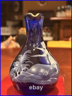 Vintage Bohemia Glass Cobalt Mary Gregory Cruet Oil Bottle Decanter Stopper 6.5