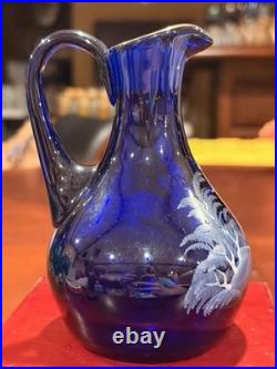 Vintage Bohemia Glass Cobalt Mary Gregory Cruet Oil Bottle Decanter Stopper 6.5