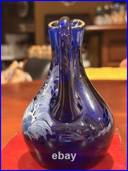 Vintage Bohemia Glass Cobalt Mary Gregory Cruet Oil Bottle Decanter Stopper 6.5