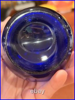 Vintage Bohemia Glass Cobalt Mary Gregory Cruet Oil Bottle Decanter Stopper 6.5