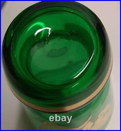 Vintage Bohemia Glass Czech Green Decanter & Glasses Gilt & White Pattern Labels