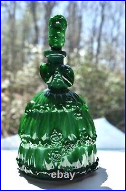 Vintage Bohemia Green Malachite Art Glass Decanter Bottle, Shot Cordial/Glasses