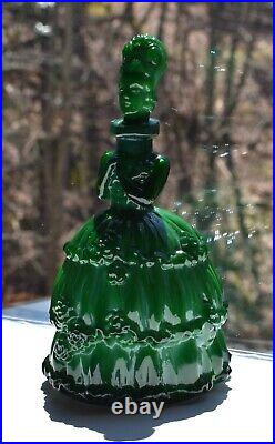 Vintage Bohemia Green Malachite Art Glass Decanter Bottle, Shot Cordial/Glasses