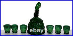 Vintage Bohemia Green Malachite Art Glass Decanter Bottle, Shot Cordial/Glasses