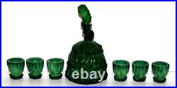 Vintage Bohemia Green Malachite Art Glass Decanter Bottle, Shot Cordial/Glasses