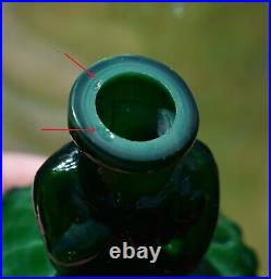 Vintage Bohemia Green Malachite Art Glass Decanter Bottle, Shot Cordial/Glasses