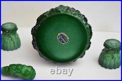 Vintage Bohemia Green Malachite Art Glass Decanter Bottle, Shot Cordial/Glasses