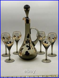 Vintage Bohemian 1950's Ludwig Moser & Sons Glass Decanter and Wine Glass Set