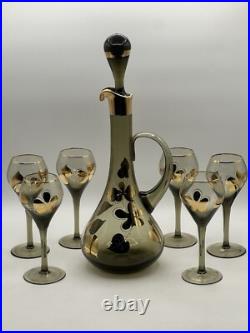 Vintage Bohemian 1950's Ludwig Moser & Sons Glass Decanter and Wine Glass Set