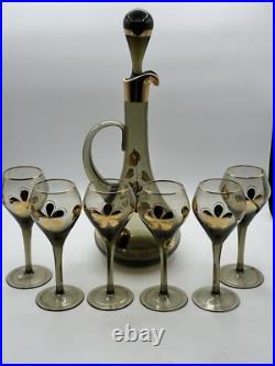 Vintage Bohemian 1950's Ludwig Moser & Sons Glass Decanter and Wine Glass Set