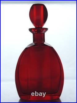 Vintage Bohemian Art Deco Ruby Glass Decanter Set 5 Shot Glasses, 1920s-1940