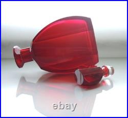 Vintage Bohemian Art Deco Ruby Glass Decanter Set 5 Shot Glasses, 1920s-1940
