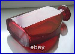 Vintage Bohemian Art Deco Ruby Glass Decanter Set 5 Shot Glasses, 1920s-1940