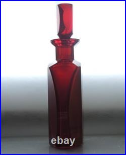 Vintage Bohemian Art Deco Ruby Glass Decanter Set 5 Shot Glasses, 1920s-1940
