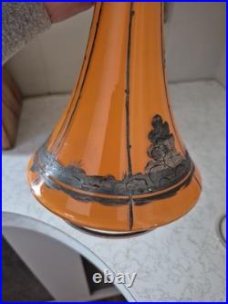 Vintage Bohemian Art Deco Tango Glass Decanter Enamelled Silvel Four Glass Set