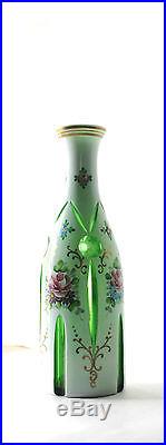 Vintage Bohemian Art Glass White Cut To Green Decanter Bottle Stopper Rare