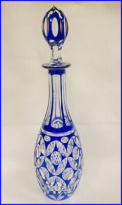 Vintage Bohemian Blue Cut to Clear Decanter and Liquor 6 Glasses