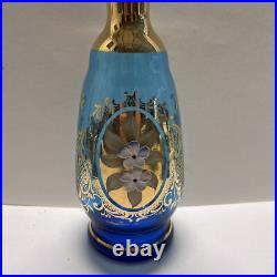 Vintage Bohemian Blue Glass WithGold Accents Decanter Set With6 Glasses Hand Painted Vintage Bohemian Blue Glass WithGold Accents Decanter Set With6 Glasses Hand Painted