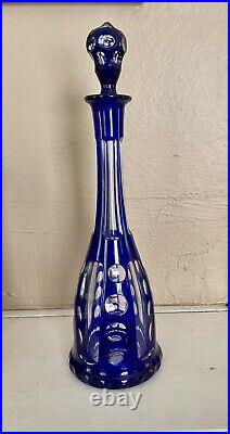 Vintage Bohemian Cobalt Blue Cut Crystal Decanter Carafe 15.5 Tall 1920-30