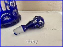 Vintage Bohemian Cobalt Blue Cut Crystal Decanter Carafe 15.5 Tall 1920-30