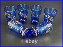 Vintage Bohemian Cobalt Blue Decanter & Wine Glass set 8 Pieces