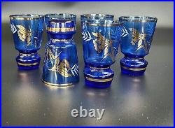 Vintage Bohemian Cobalt Blue Decanter & Wine Glass set 8 Pieces