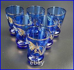 Vintage Bohemian Cobalt Blue Decanter & Wine Glass set 8 Pieces