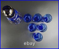 Vintage Bohemian Cobalt Blue Decanter & Wine Glass set 8 Pieces