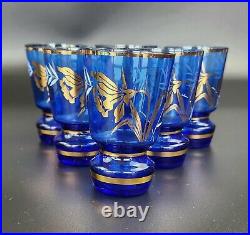 Vintage Bohemian Cobalt Blue Decanter & Wine Glass set 8 Pieces