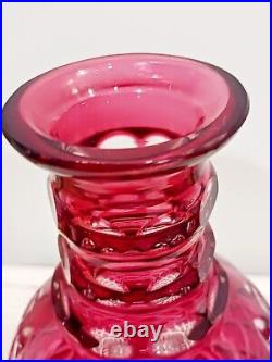 Vintage Bohemian Cranberry Cut to Clear Glass Decanter With Stopper