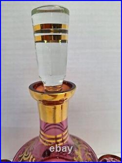 Vintage Bohemian Cranberry Glass Decanter With 6 Shot Glasses