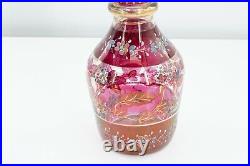 Vintage Bohemian Cranberry Glass & Gold Hand Painted Floral Decanter, 12.5