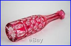 Vintage Bohemian Cranberry Red Cut to Clear Decanter & Stopper Tall 16.5