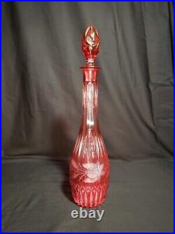 Vintage Bohemian Cranberry to Clear Cut Glass Decanter with Stopper