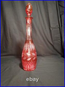 Vintage Bohemian Cranberry to Clear Cut Glass Decanter with Stopper