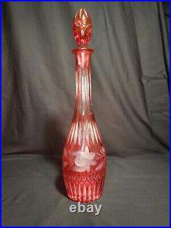 Vintage Bohemian Cranberry to Clear Cut Glass Decanter with Stopper