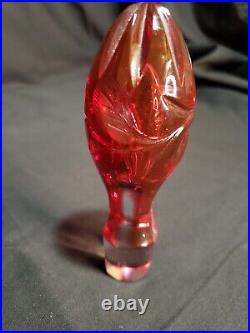 Vintage Bohemian Cranberry to Clear Cut Glass Decanter with Stopper