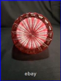 Vintage Bohemian Cranberry to Clear Cut Glass Decanter with Stopper